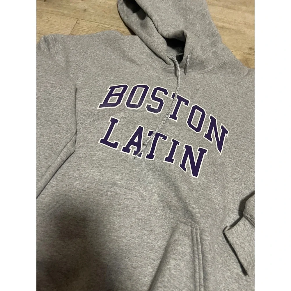 Boston Latin School BLS Hoodie‎ Mens Large Gray Purple Pullover High School BPD